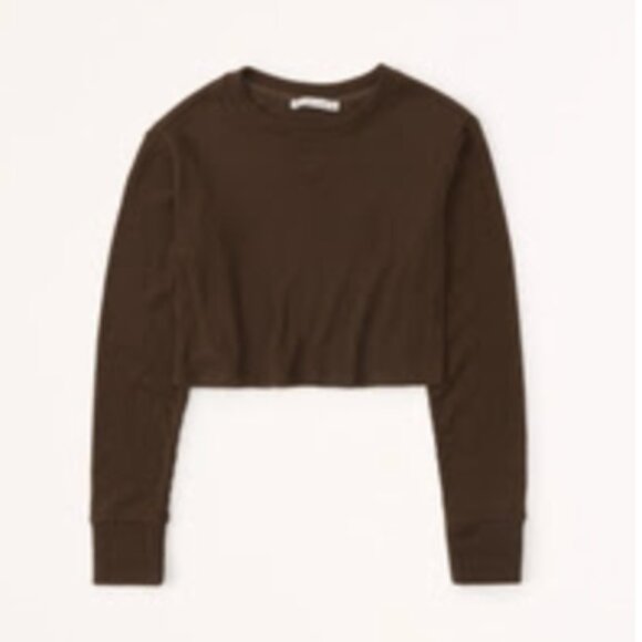NWT! Abercrombie & Fitch - Long-Sleeve Cozy Rib Crew Top - Dark Brown, Medium - Picture 5 of 5